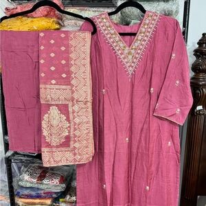 Onion Pink Embroidered Kurta Set